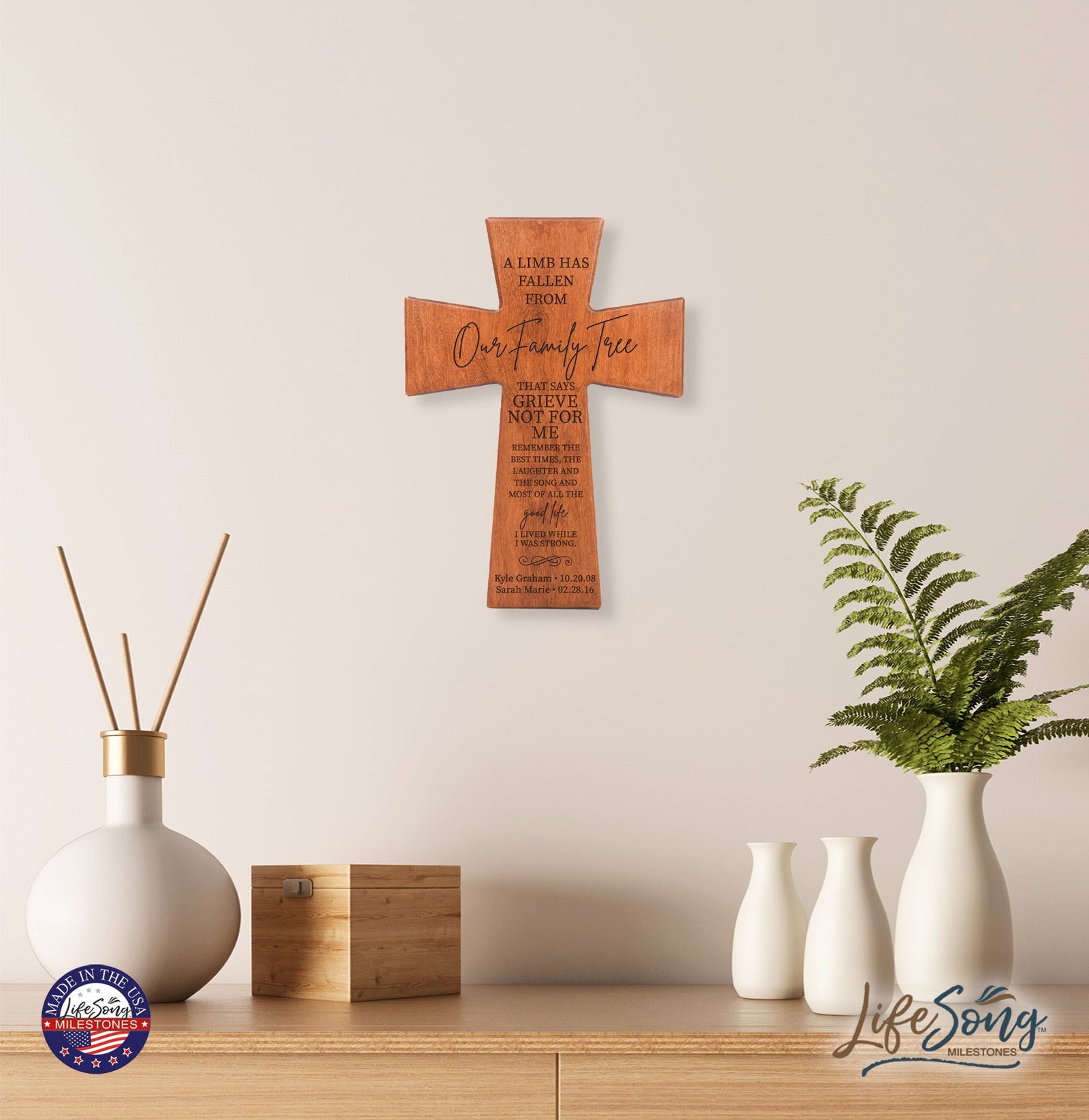 Custom Memorial Wooden Cross 7x11 A Limb Has Fallen - LifeSong Milestones