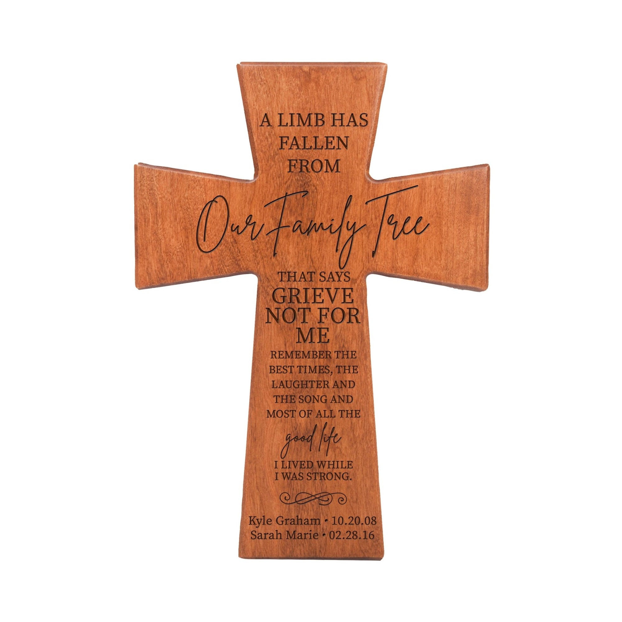 Custom Memorial Wooden Cross 7x11 A Limb Has Fallen - LifeSong Milestones