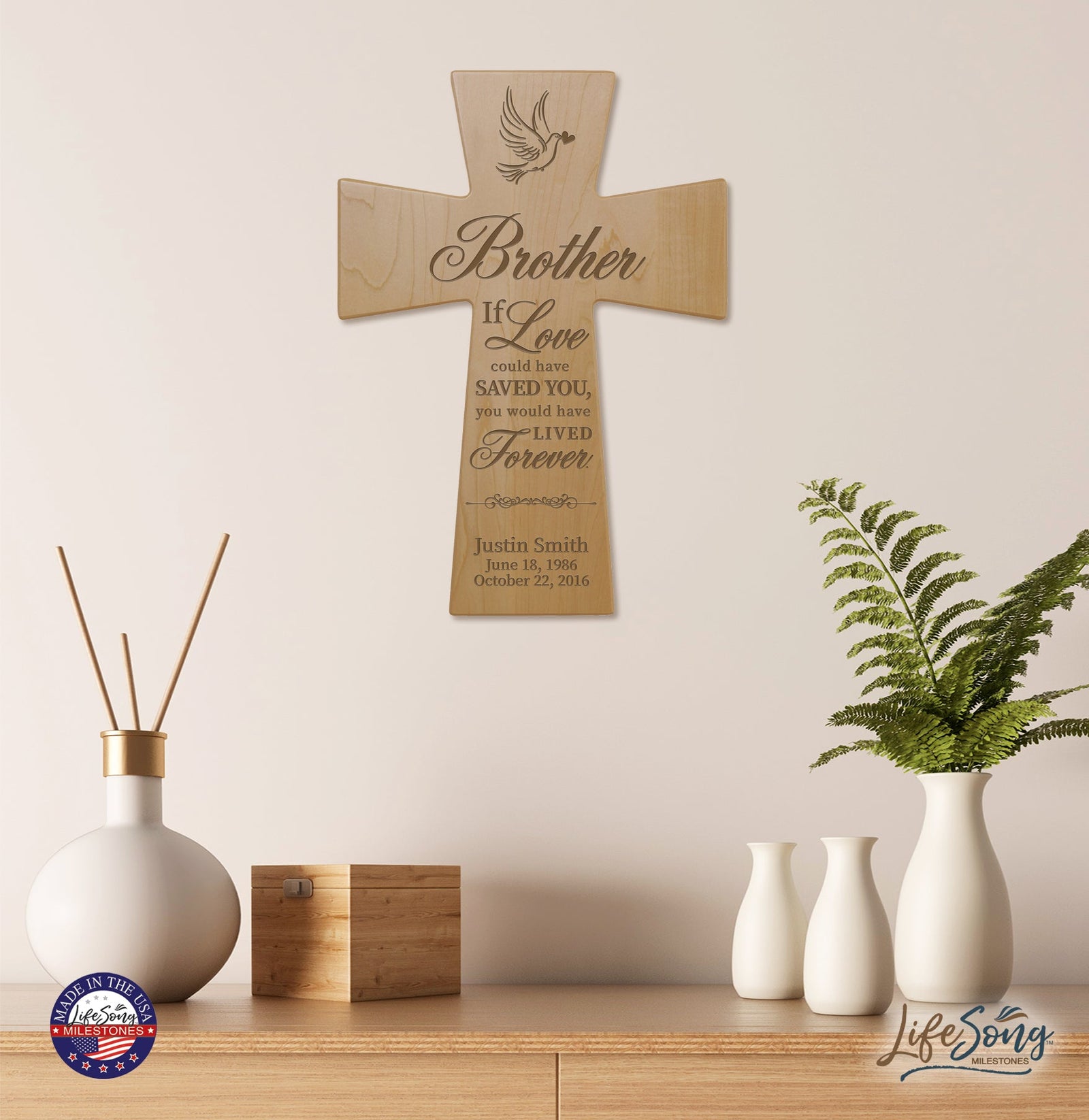 Custom Memorial Wooden Cross 7x11 Brother, If Love Could - LifeSong Milestones