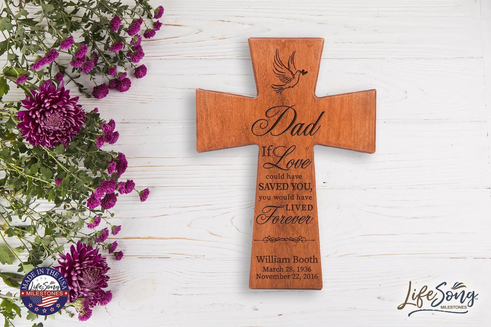 Custom Memorial Wooden Cross 7x11 Dad, If Love Could - LifeSong Milestones