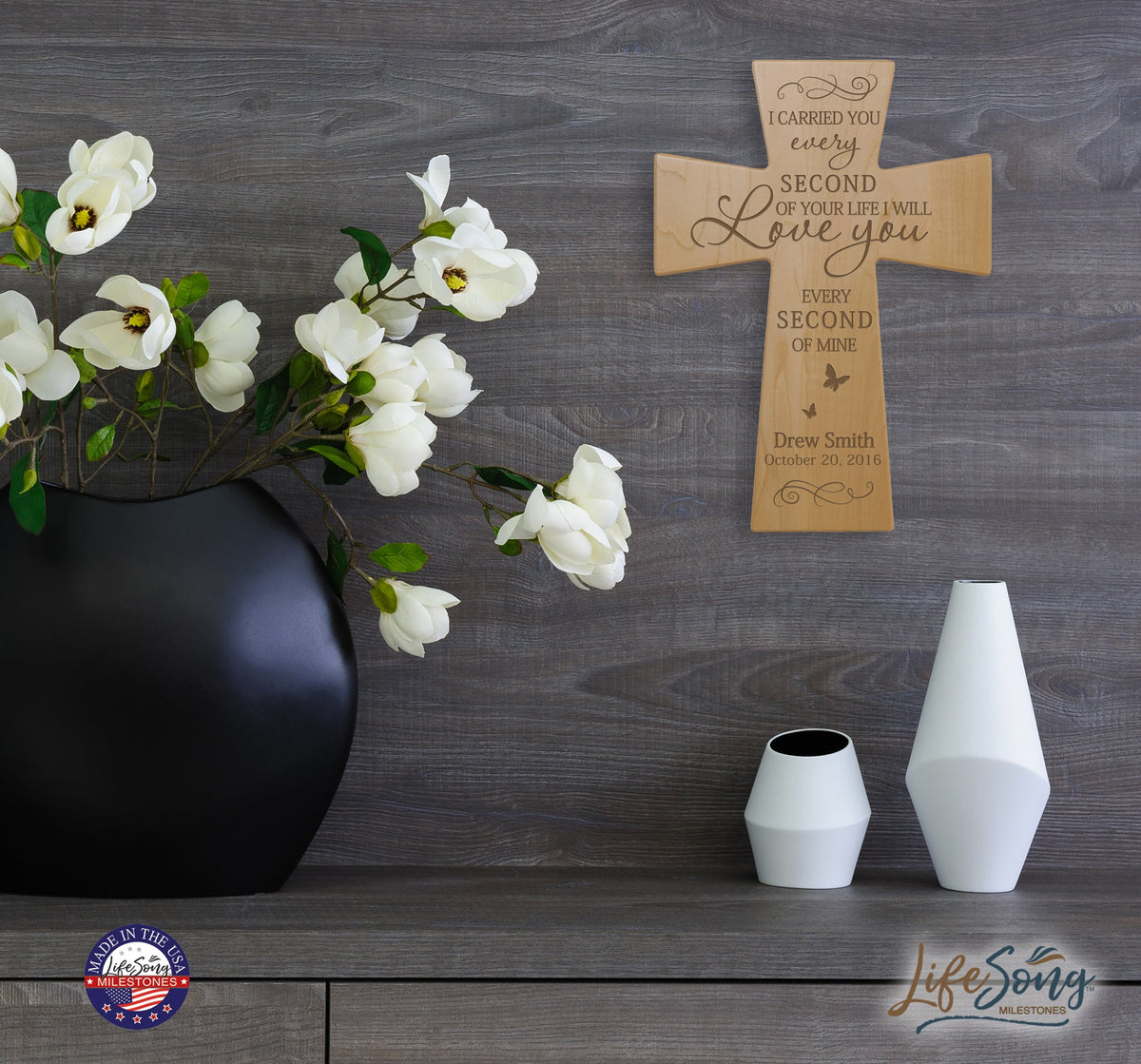 Custom Memorial Wooden Cross 7x11 I Carried You Butterfly - LifeSong Milestones