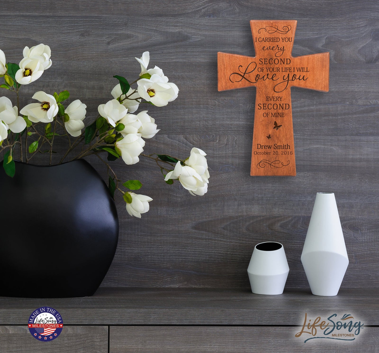 Custom Memorial Wooden Cross 7x11 I Carried You Butterfly - LifeSong Milestones