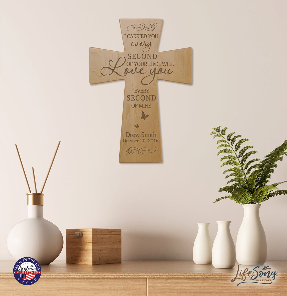 Custom Memorial Wooden Cross 7x11 I Carried You Butterfly - LifeSong Milestones