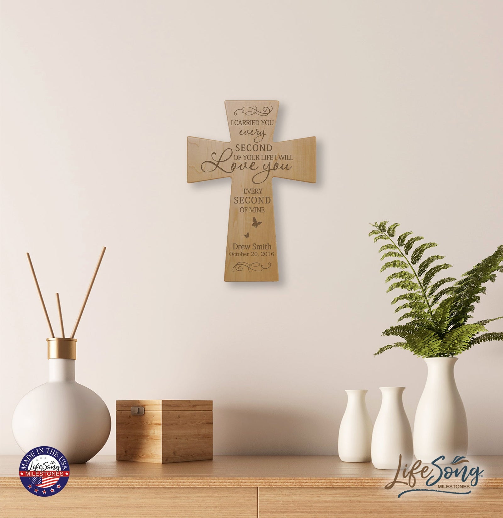 Custom Memorial Wooden Cross 7x11 I Carried You Dove - LifeSong Milestones