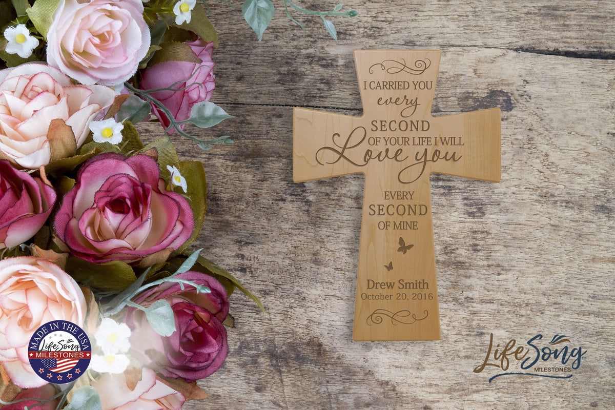 Custom Memorial Wooden Cross 7x11 I Carried You Dove - LifeSong Milestones