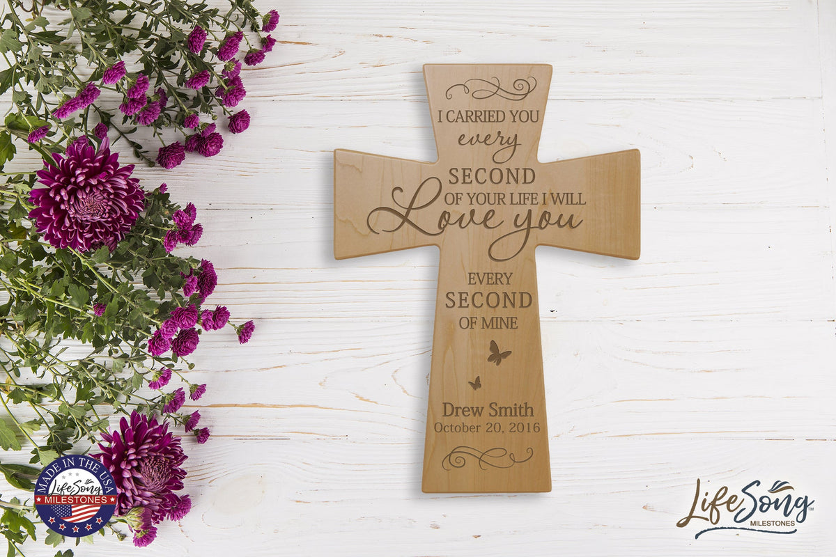 Custom Memorial Wooden Cross 7x11 I Carried You Dove - LifeSong Milestones