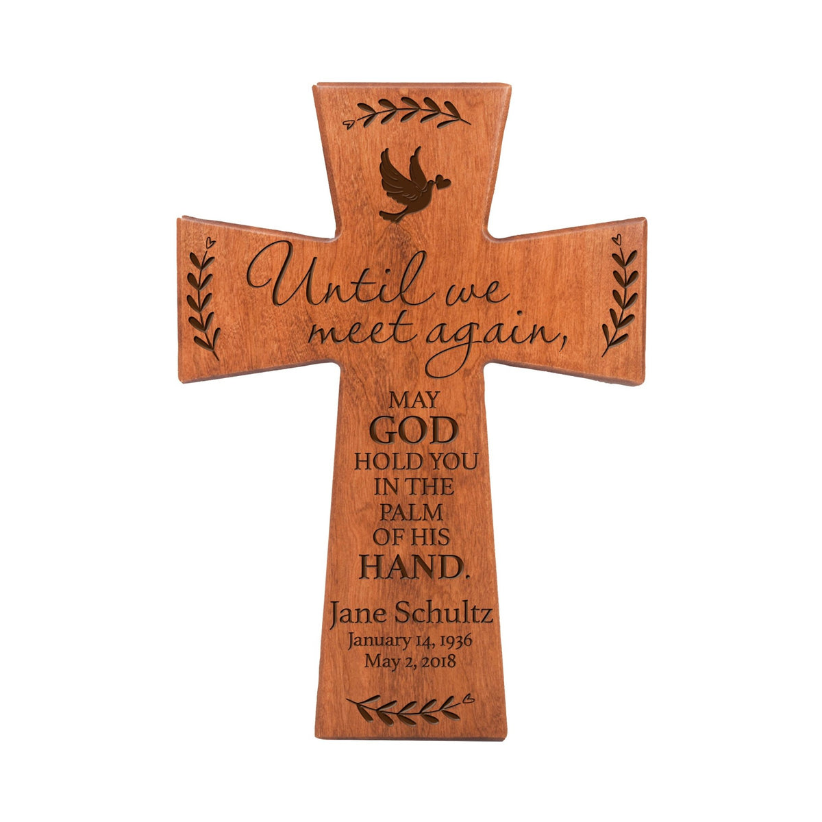 Custom Memorial Wooden Cross 7x11 Until We Meet Again - LifeSong Milestones