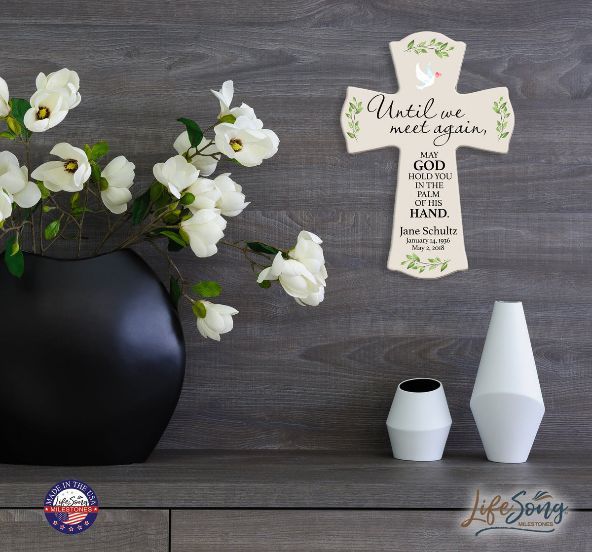 Custom Memorial Wooden Cross 8.5x11 Until We Meet Again - LifeSong Milestones