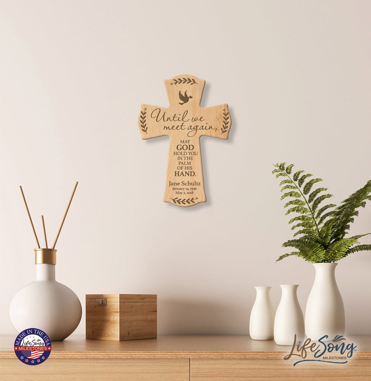 Custom Memorial Wooden Cross 8.5x11 Until We Meet Again - LifeSong Milestones