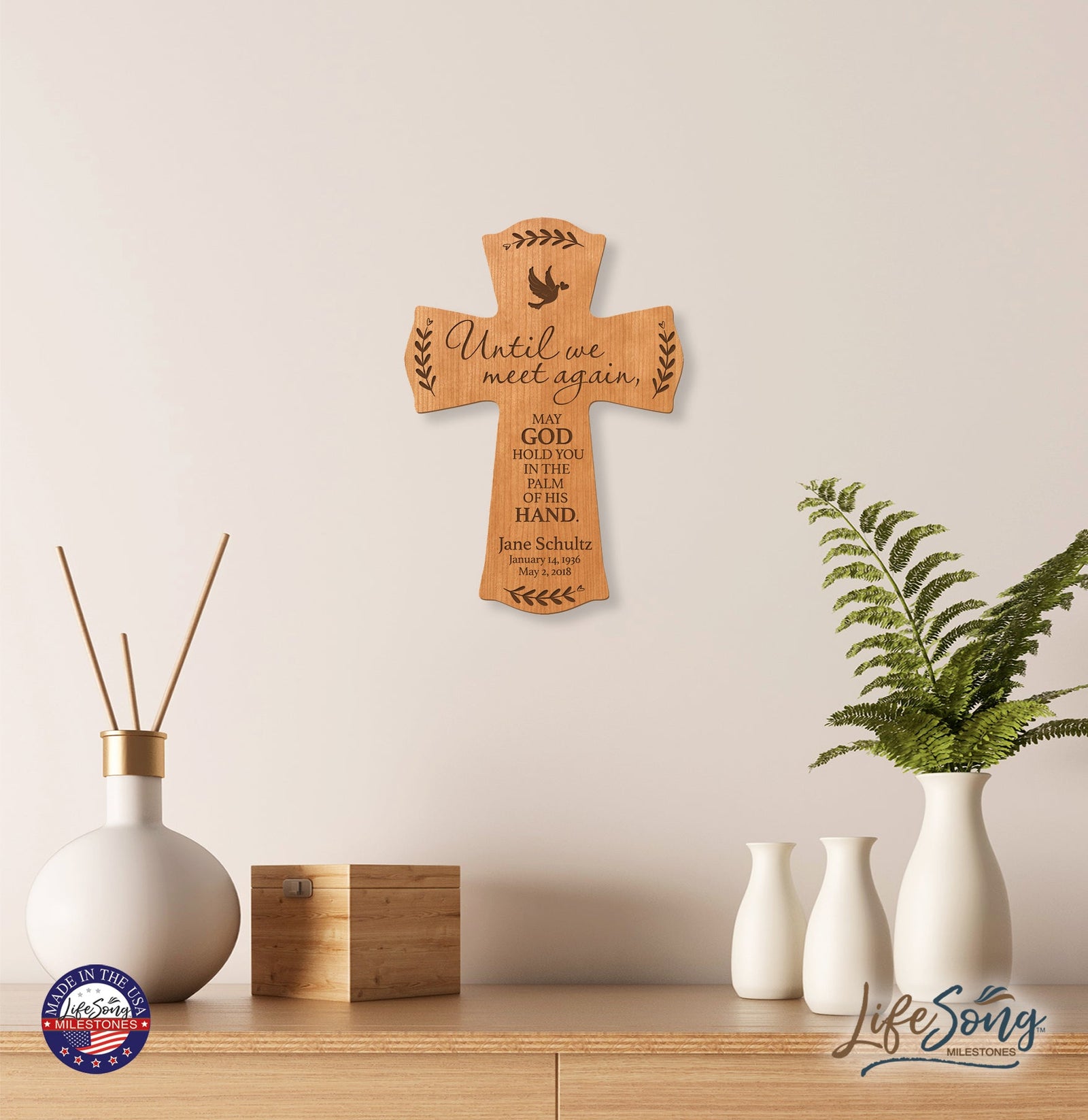 Custom Memorial Wooden Cross 8.5x11 Until We Meet Again - LifeSong Milestones
