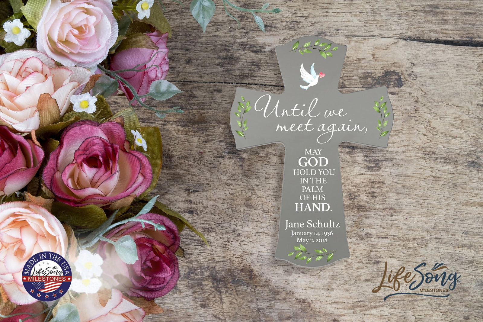 Custom Memorial Wooden Cross 8.5x11 Until We Meet Again - LifeSong Milestones