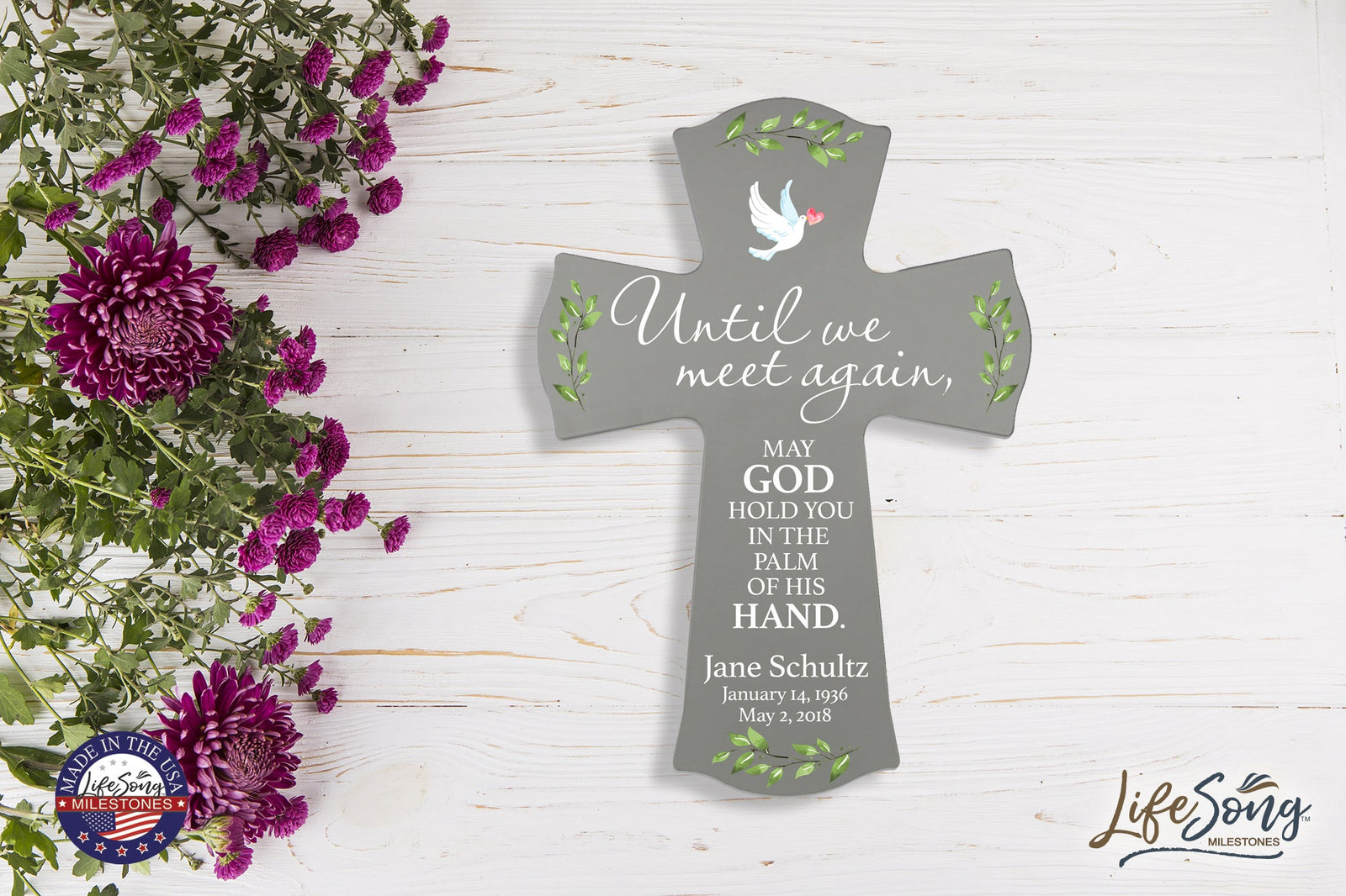 Custom Memorial Wooden Cross 8.5x11 Until We Meet Again - LifeSong Milestones