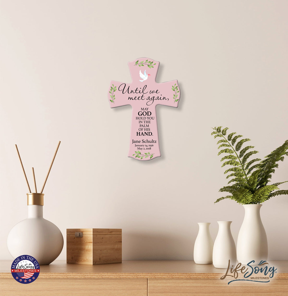Custom Memorial Wooden Cross 8.5x11 Until We Meet Again - LifeSong Milestones