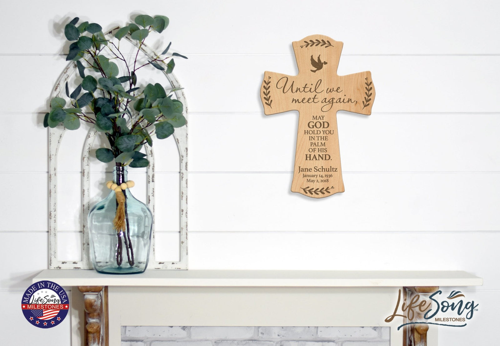 Custom Memorial Wooden Cross 8.5x11 Until We Meet Again - LifeSong Milestones