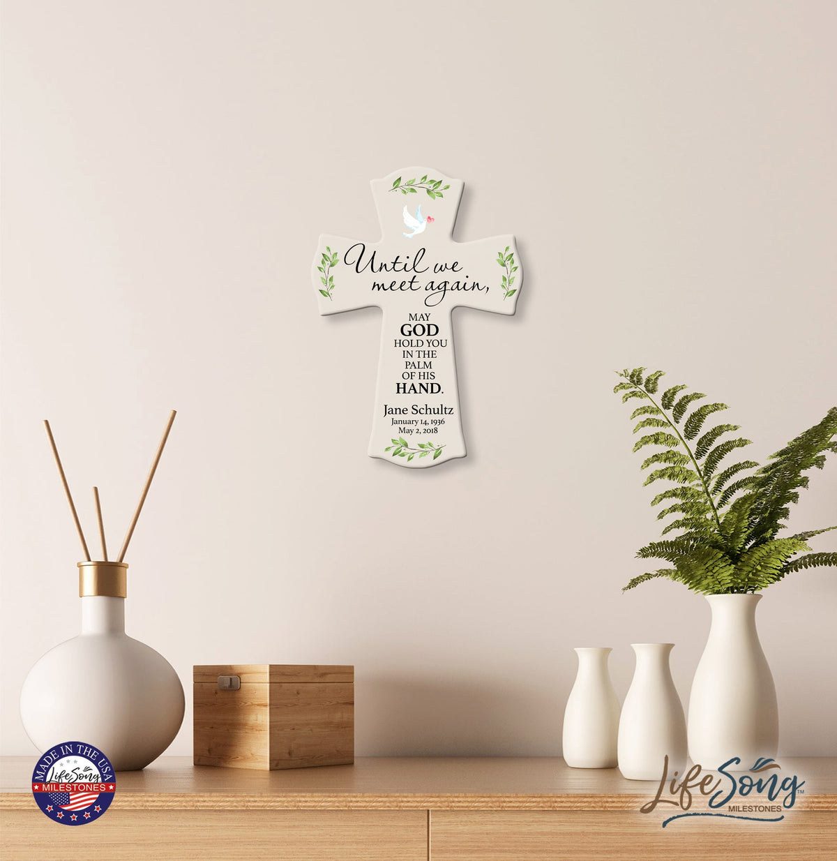 Custom Memorial Wooden Cross 8.5x11 Until We Meet Again - LifeSong Milestones