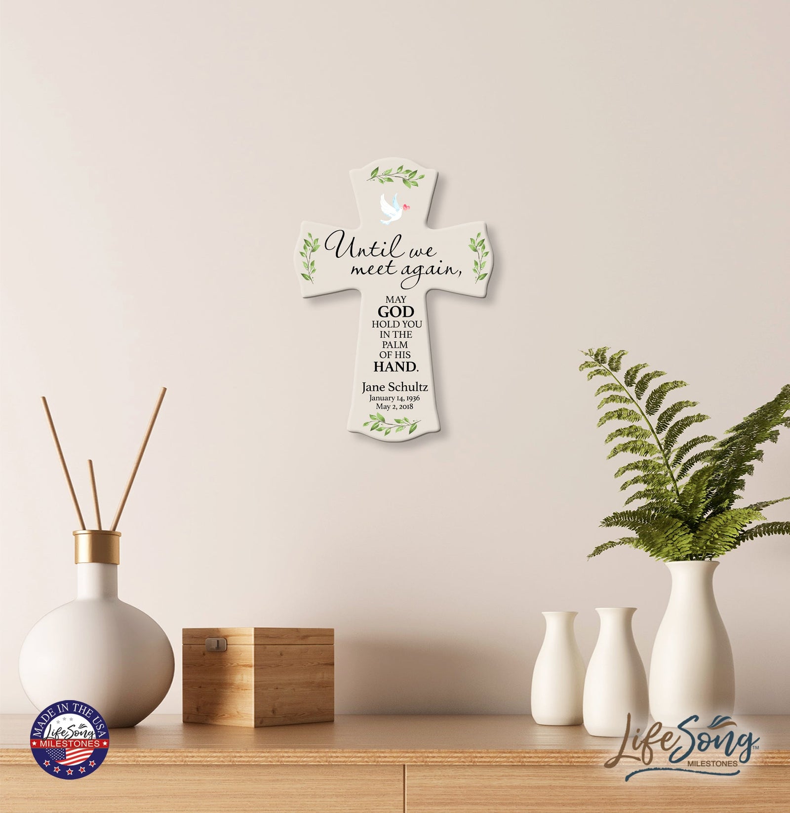 Custom Memorial Wooden Cross 8.5x11 Until We Meet Again - LifeSong Milestones