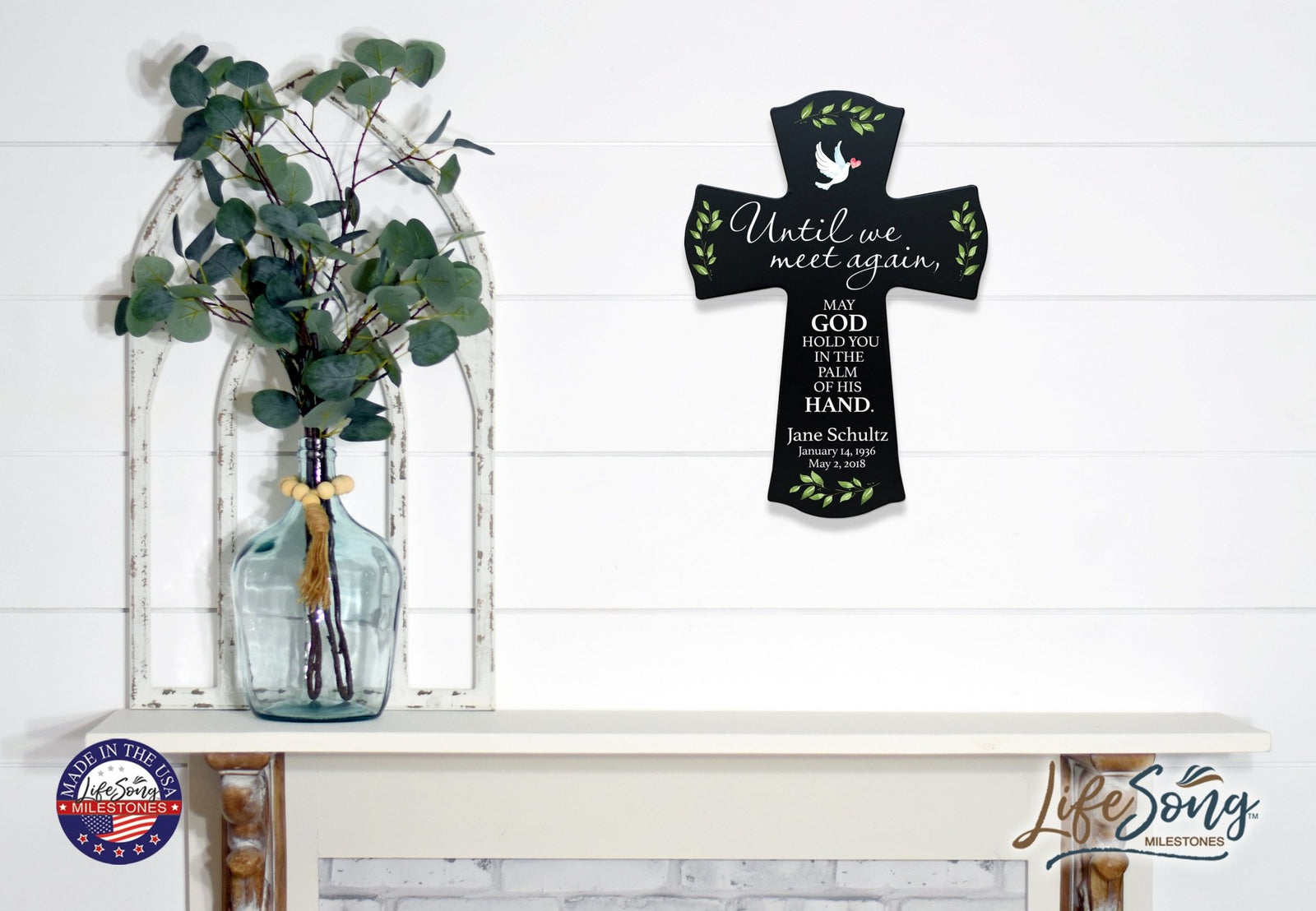 Custom Memorial Wooden Cross 8.5x11 Until We Meet Again - LifeSong Milestones