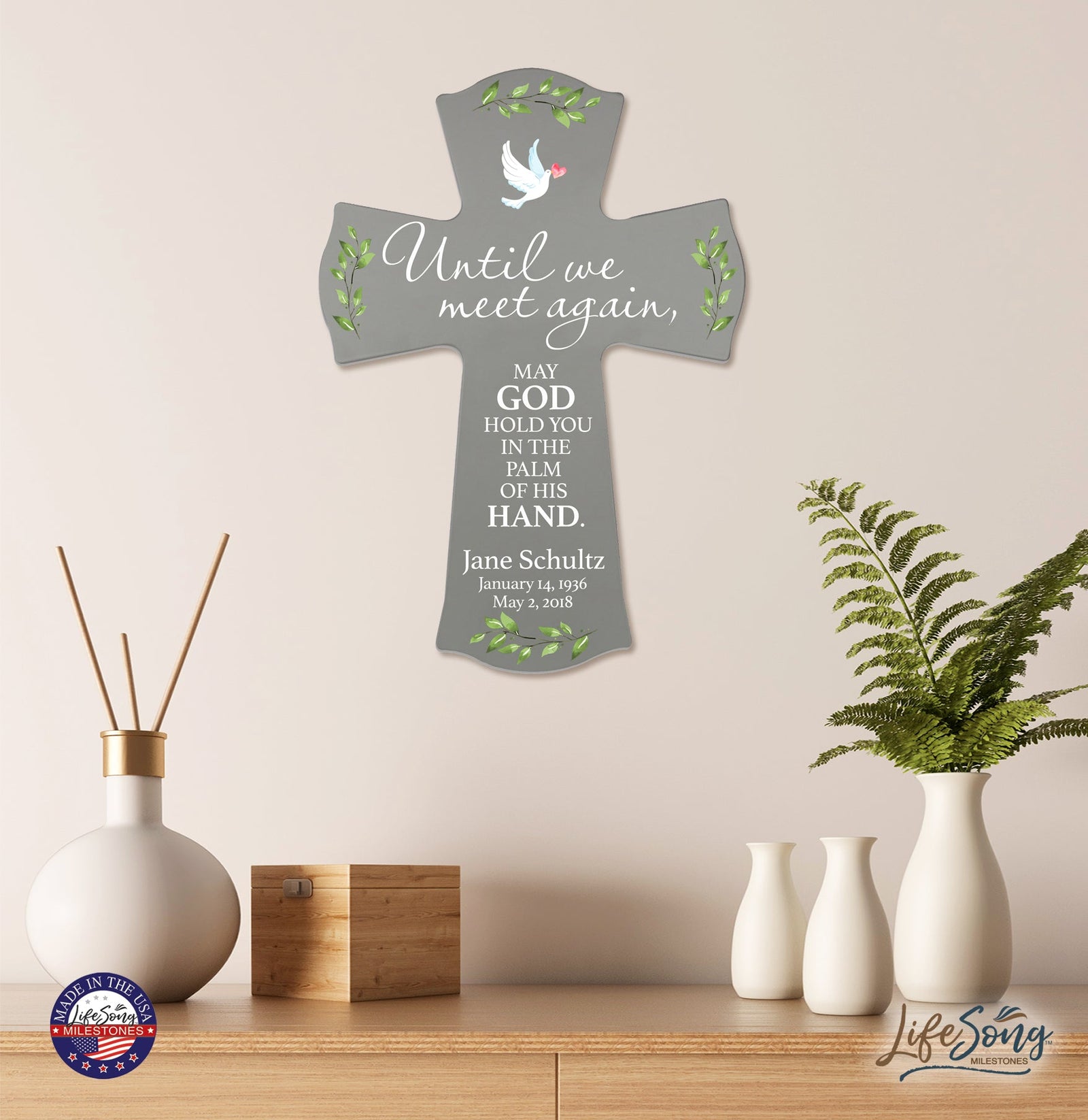 Custom Memorial Wooden Cross 8.5x11 Until We Meet Again - LifeSong Milestones