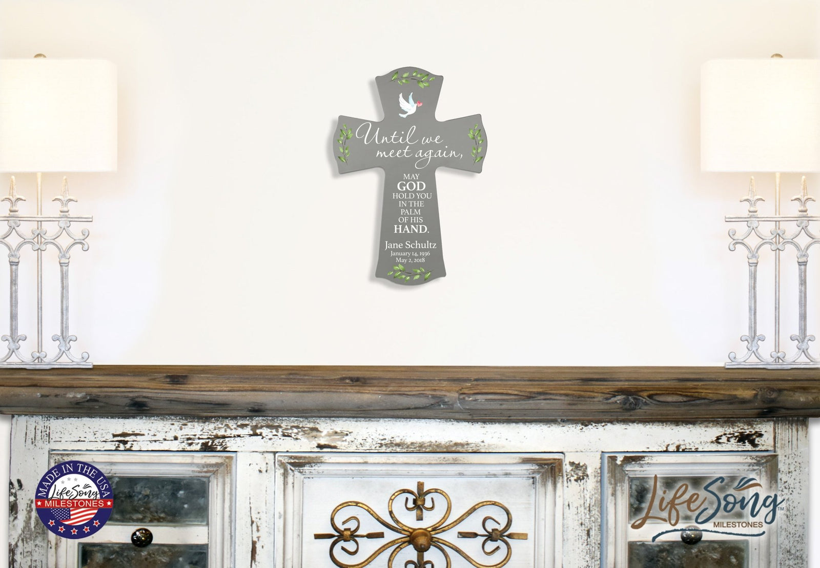 Custom Memorial Wooden Cross 8.5x11 Until We Meet Again - LifeSong Milestones