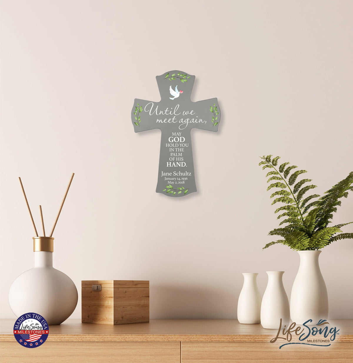 Custom Memorial Wooden Cross 8.5x11 Until We Meet Again - LifeSong Milestones