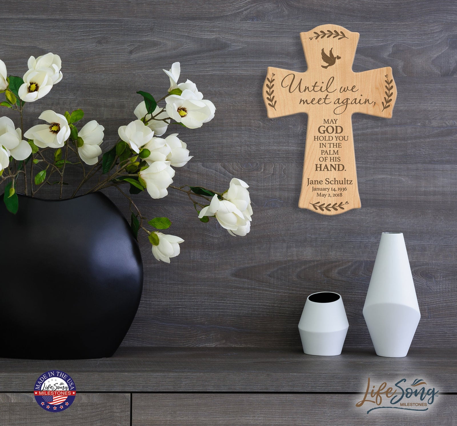 Custom Memorial Wooden Cross 8.5x11 Until We Meet Again - LifeSong Milestones
