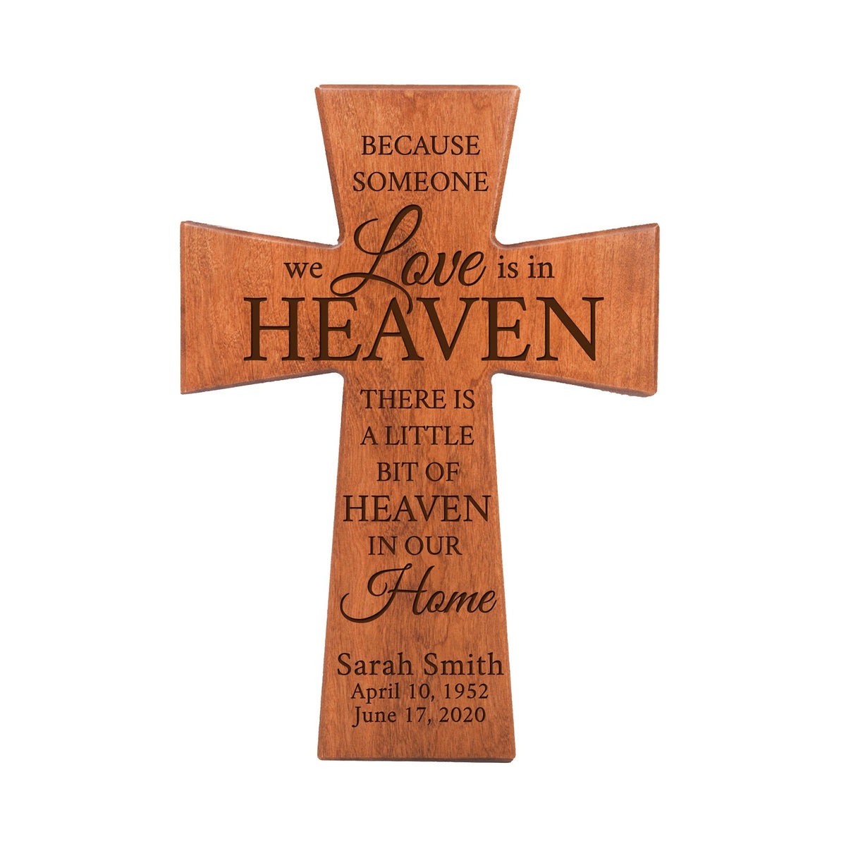 Custom Memorial Wooden Wall Cross 7x11 - Because Someone We Love (Script) - LifeSong Milestones