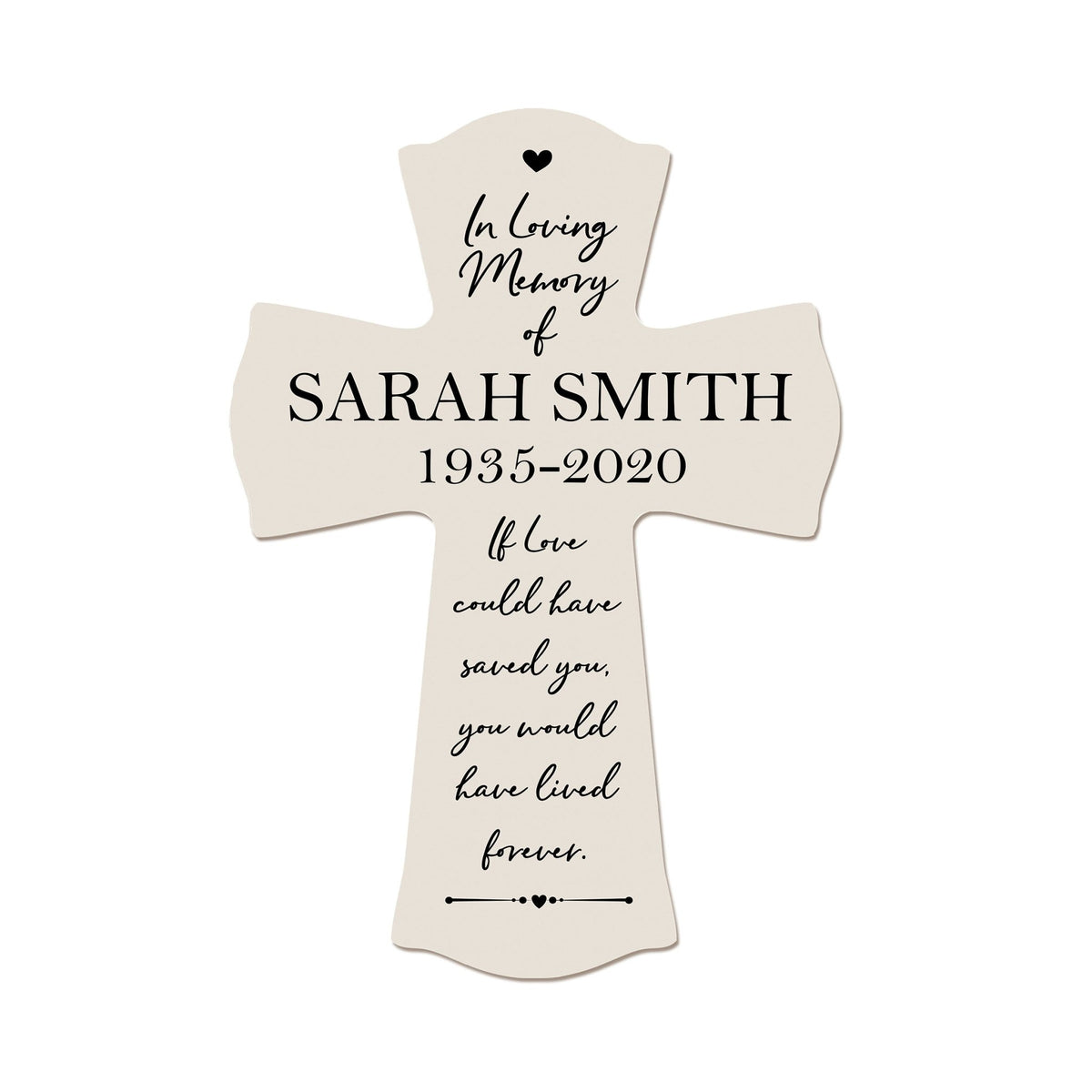 Custom Memorial Wooden Wall Cross 8”x11.25”x 0.75” - In loving Memory (SCRIPT) - LifeSong Milestones