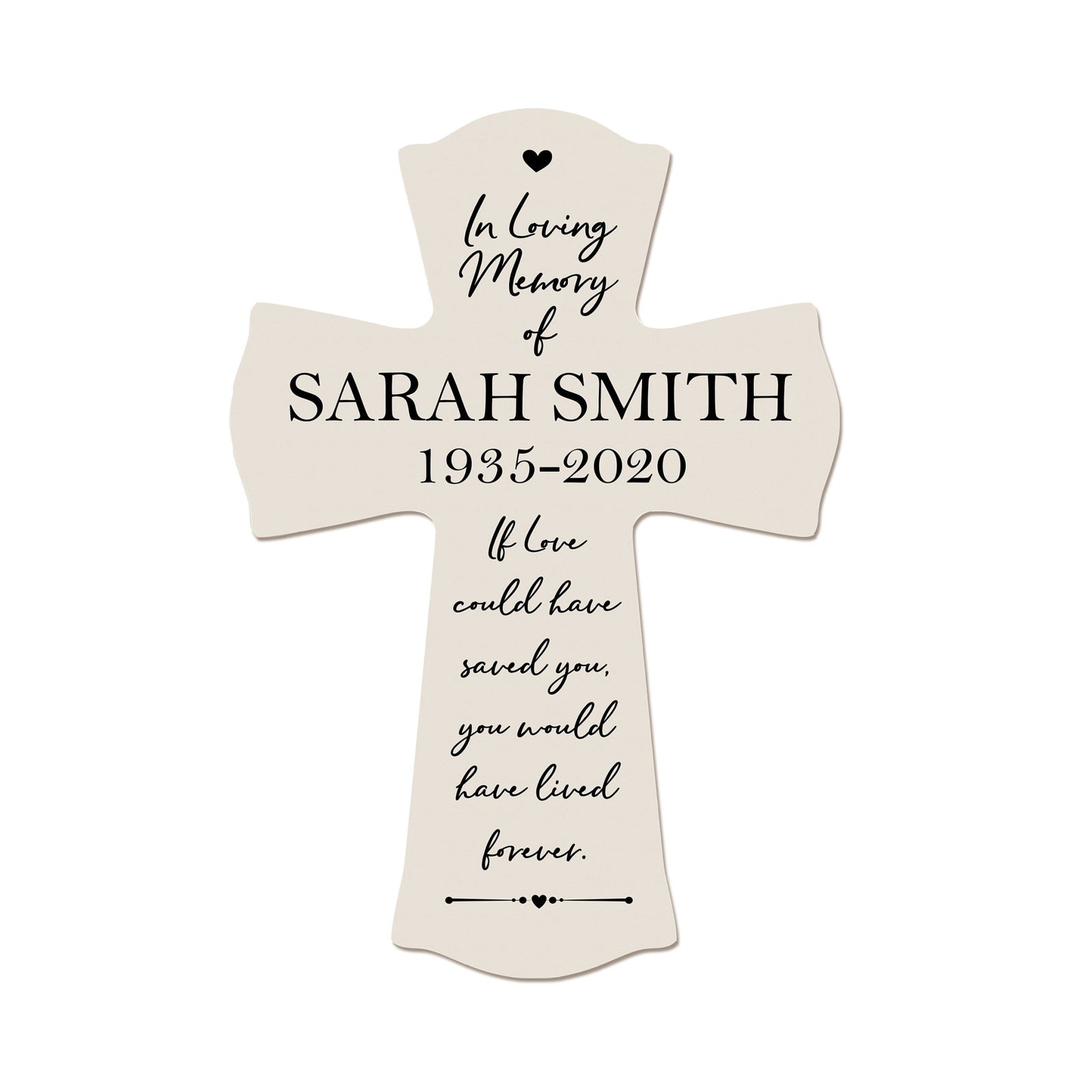 Custom Memorial Wooden Wall Cross 8”x11.25”x 0.75” - In loving Memory (SCRIPT) - LifeSong Milestones