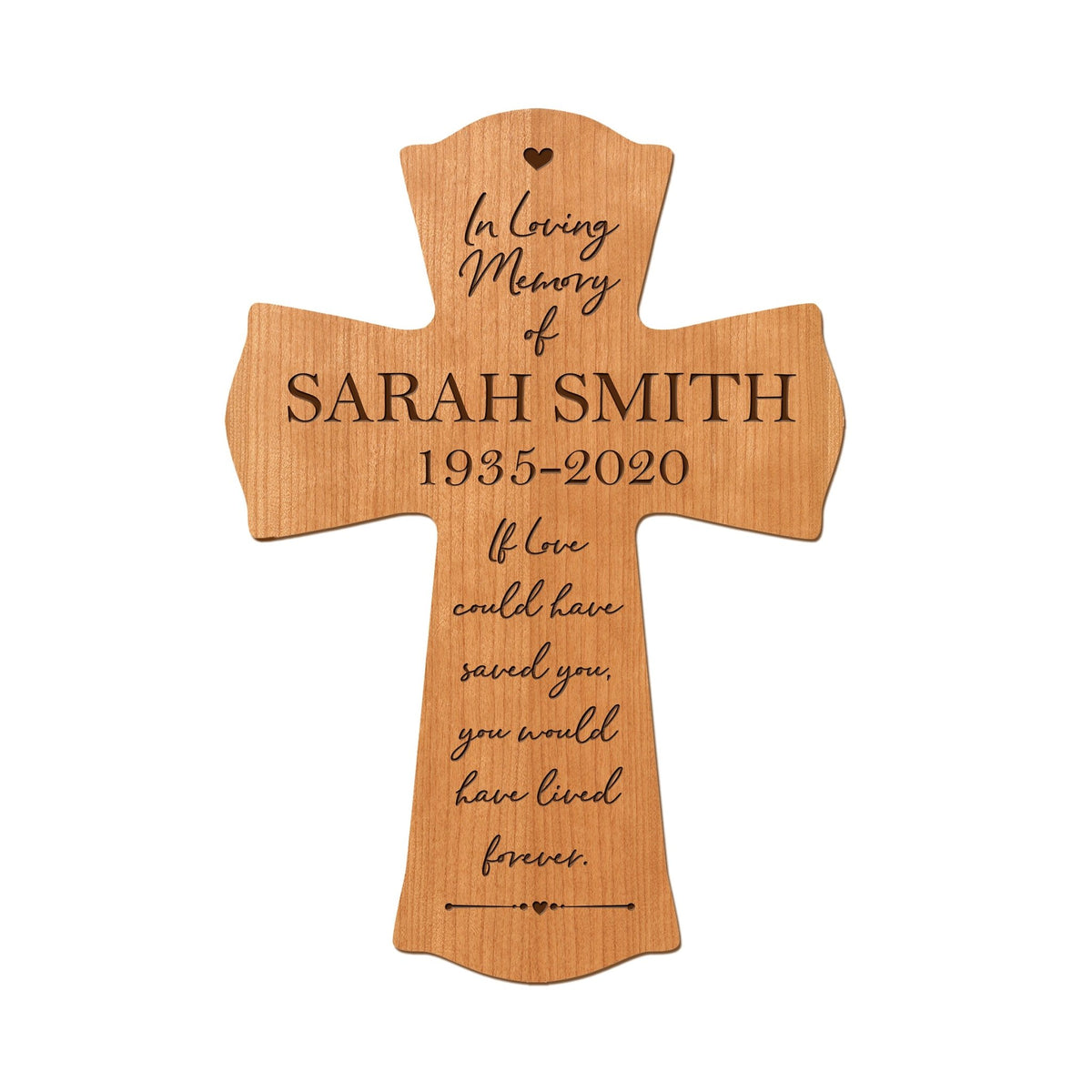 Custom Memorial Wooden Wall Cross 8”x11.25”x 0.75” - In loving Memory (SCRIPT) - LifeSong Milestones