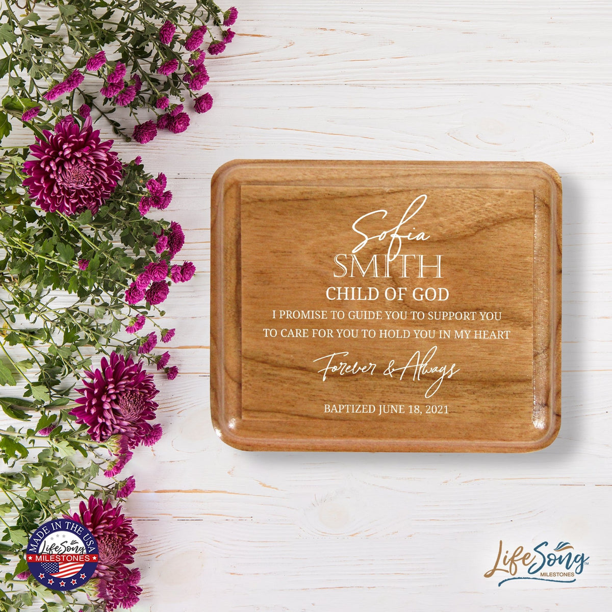 Lifesong Milestones Personalized Modern Keepsake Box Baptism Gift for Baby Girls | Baptismal Gifts