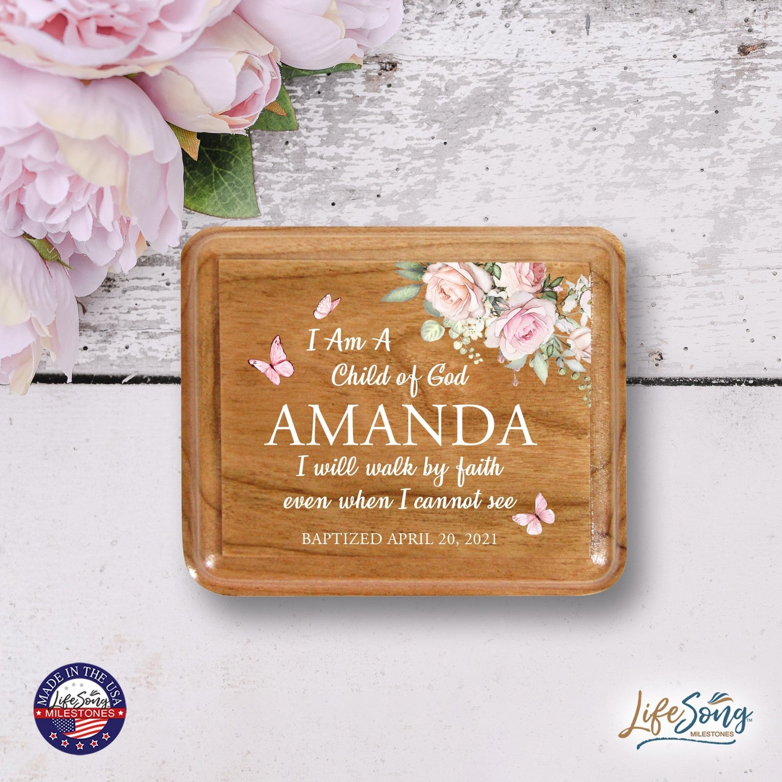 Lifesong Milestones Personalized Modern Keepsake Box Baptism Gift for Baby Girls | Baptismal Gifts