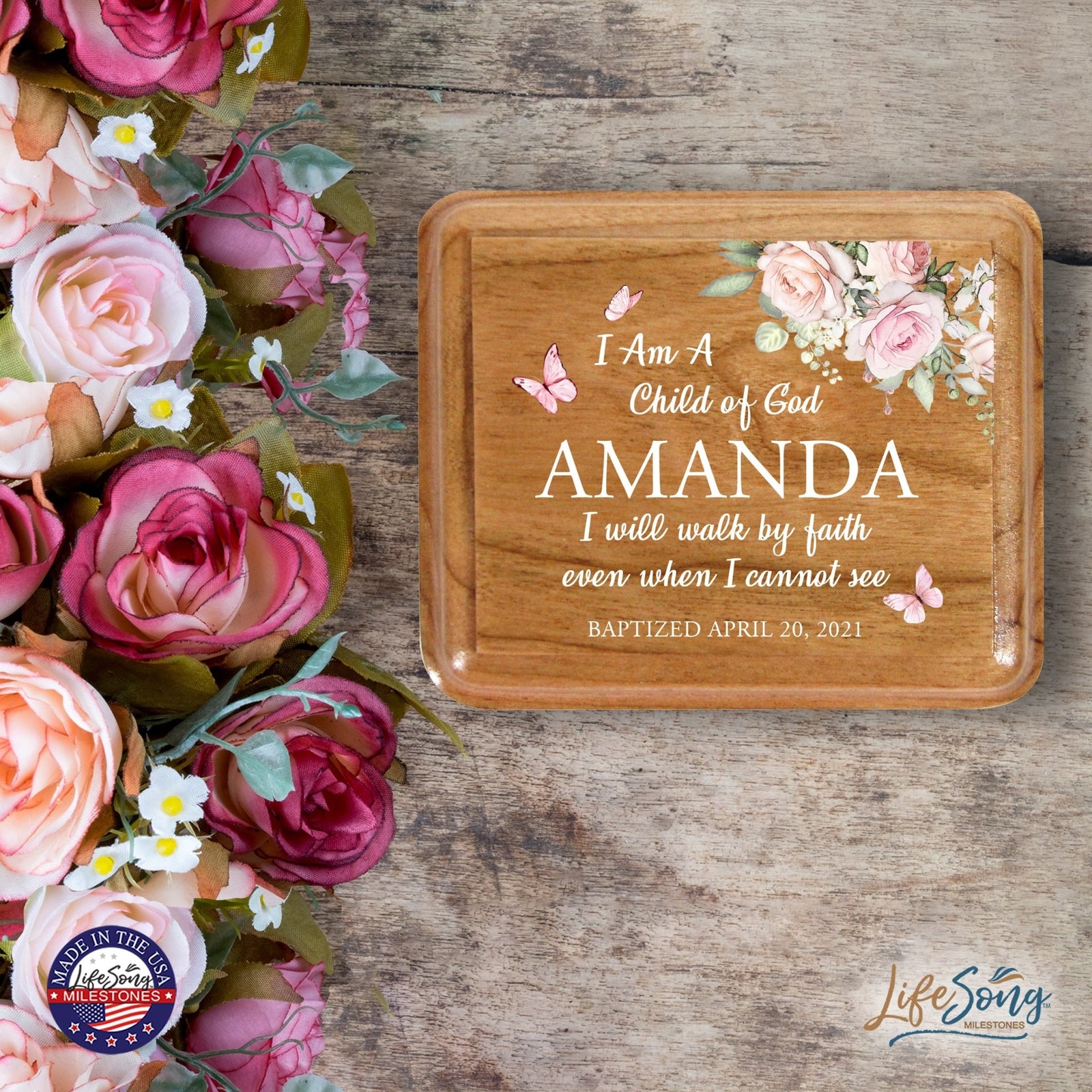 Lifesong Milestones Personalized Modern Keepsake Box Baptism Gift for Baby Girls | Baptismal Gifts