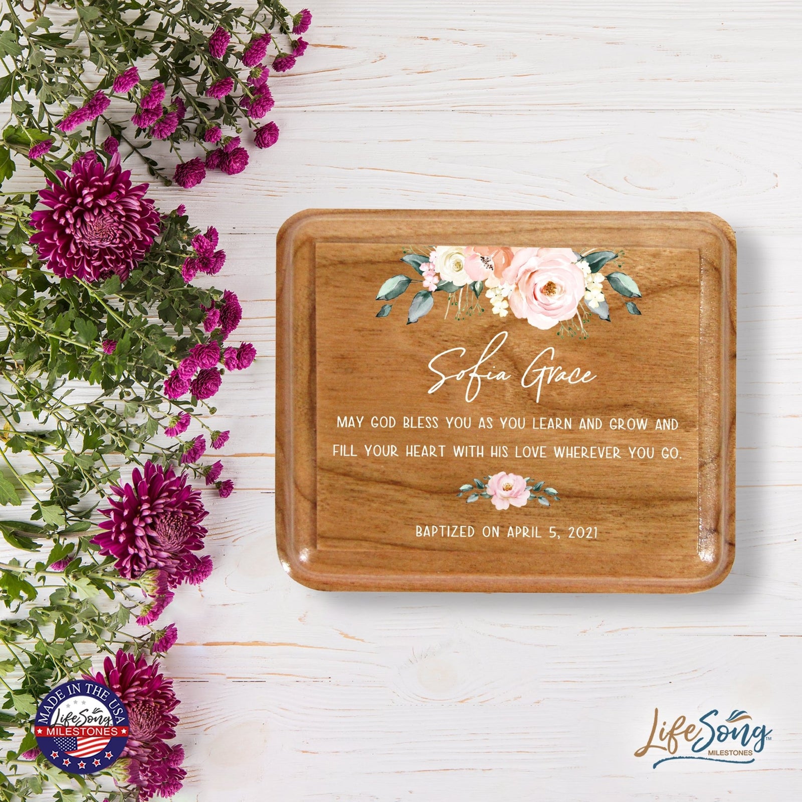 Lifesong Milestones Personalized Modern Keepsake Box Baptism Gift for Baby Girls | Baptismal Gifts