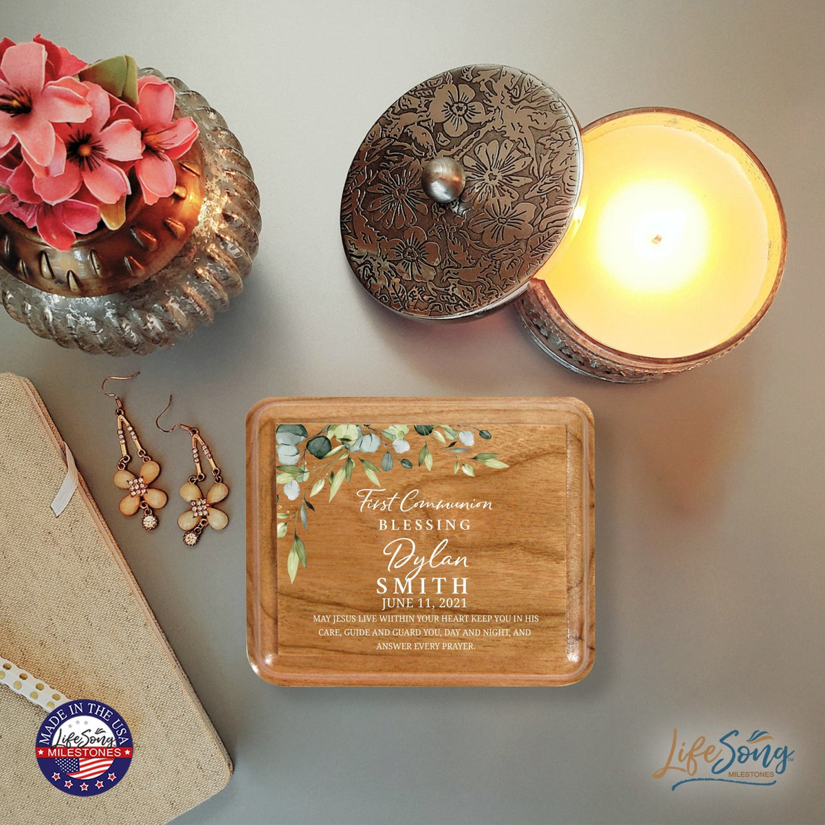 Custom Modern Holy Communion Keepsake Box 3.5x3 First Communion - LifeSong Milestones