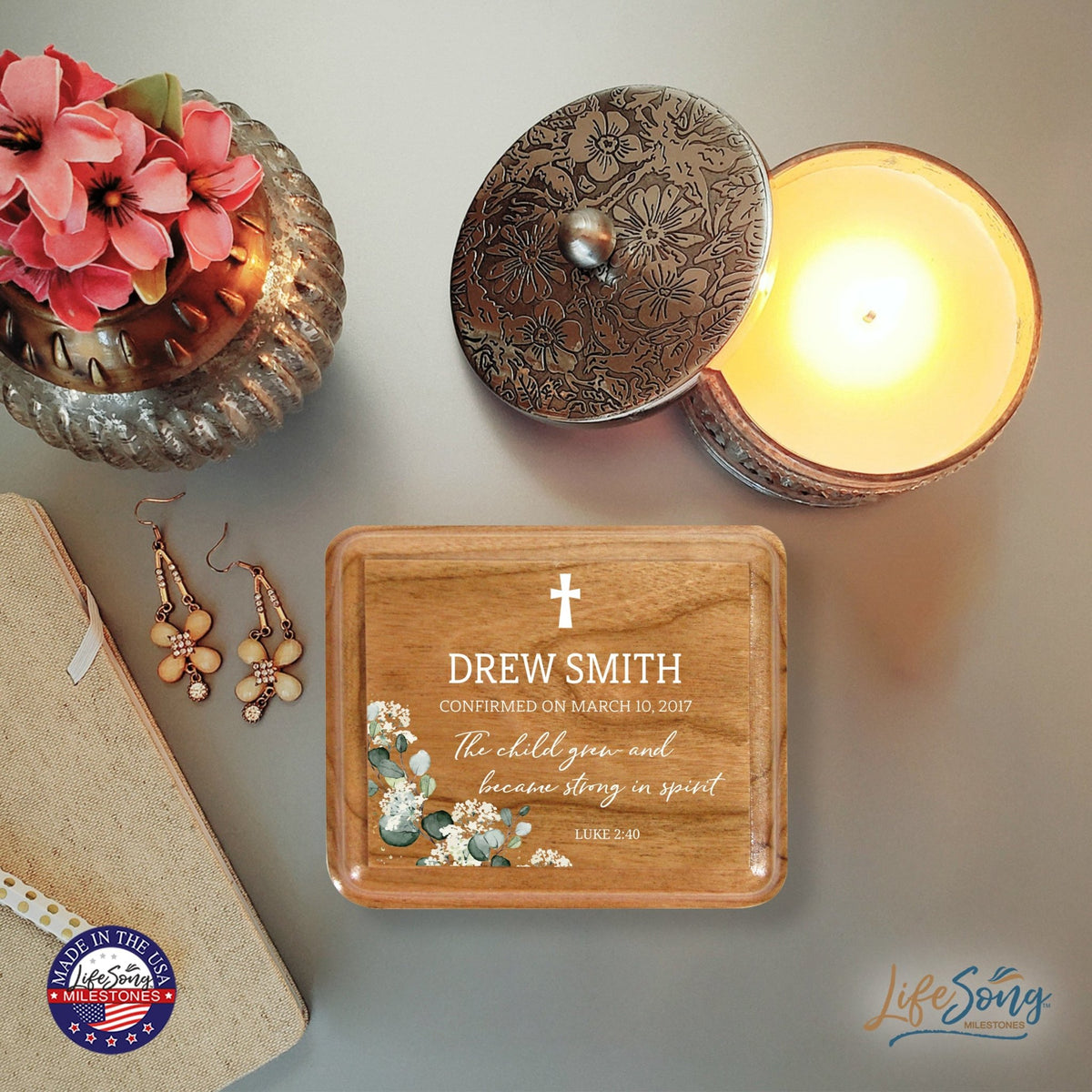 Custom Modern Holy Communion Keepsake Box 3.5x3 The Child Grew - LifeSong Milestones