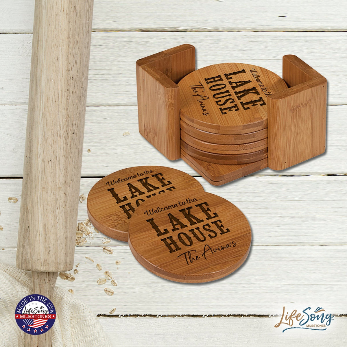Custom Modern Inspirational 6pc Bamboo Coaster Set 4.5x4.5 Life Is Better (paddles) - LifeSong Milestones