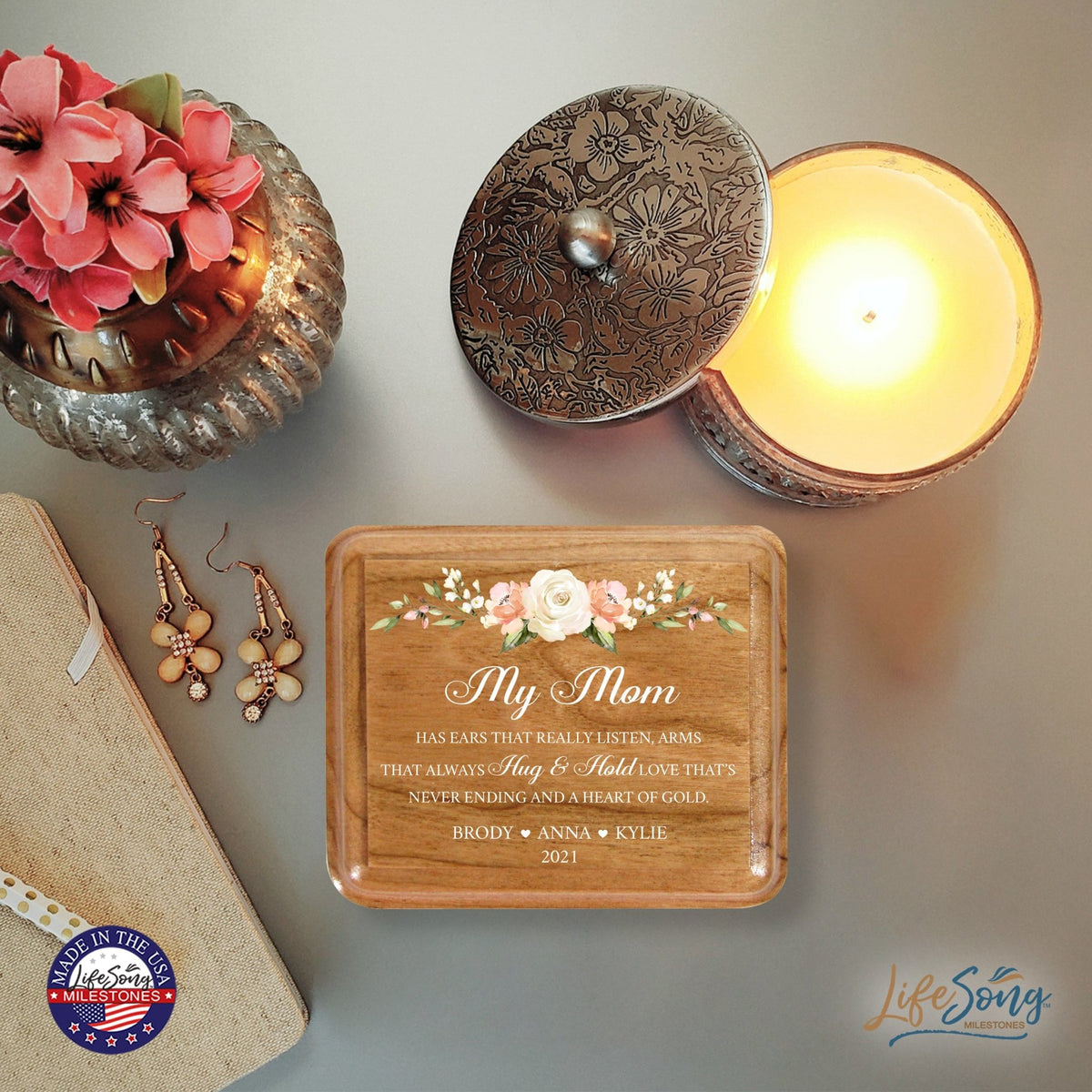 Custom Modern Keepsake Box Inspirational Quotes for Mom 3.5x3 My Mom Has - LifeSong Milestones