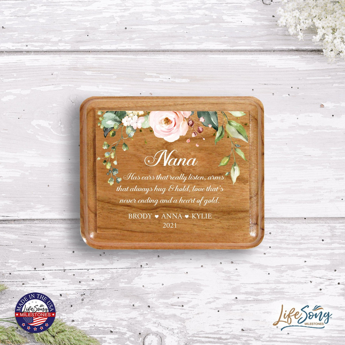 Custom Modern Keepsake Box Inspirational Quotes for Nana 3.5x3 Nana Has Ears - LifeSong Milestones