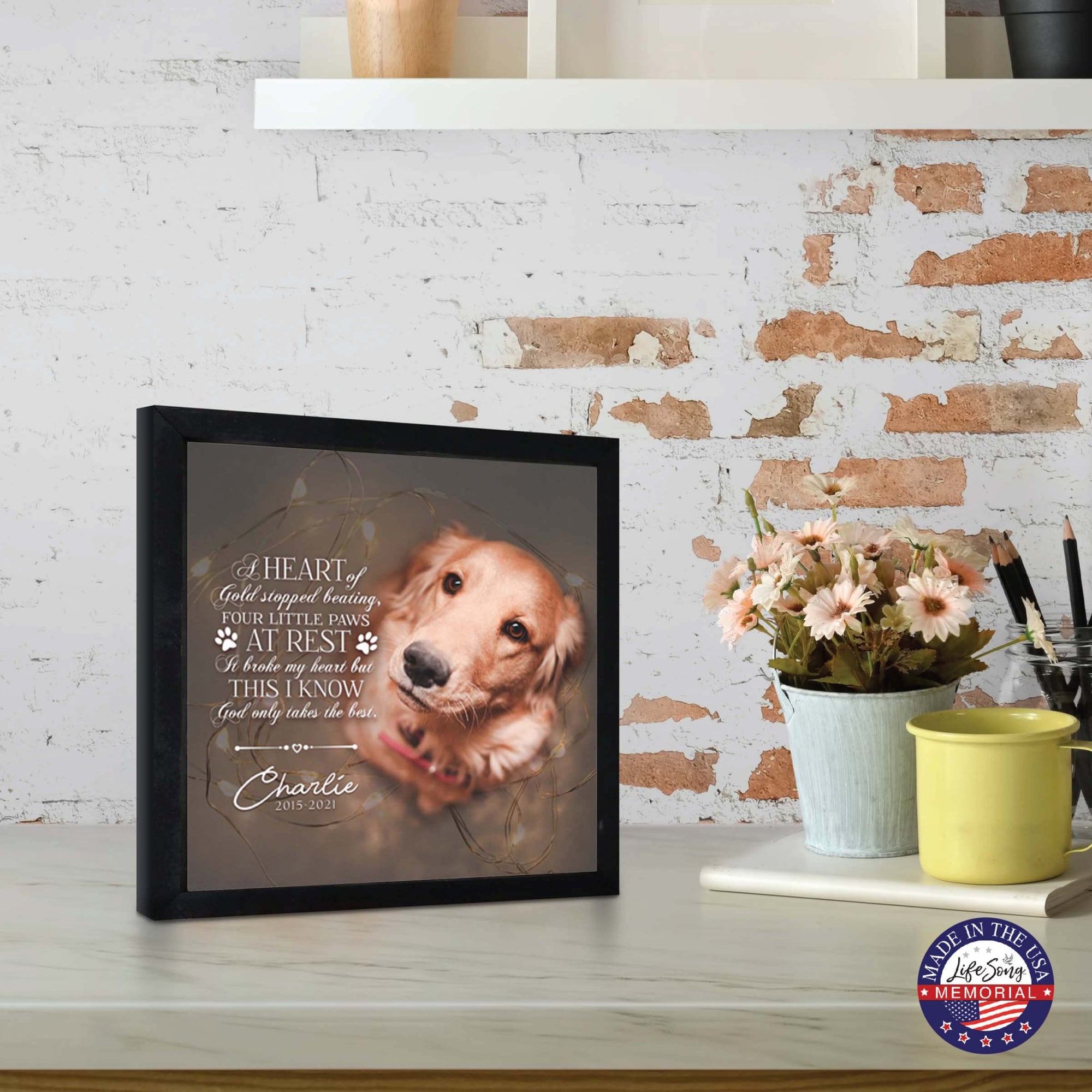 Custom Pet Memorial Framed Shadow Box Wall Décor for the Loss of Beloved Pet - A Heart Of Gold - LifeSong Milestones