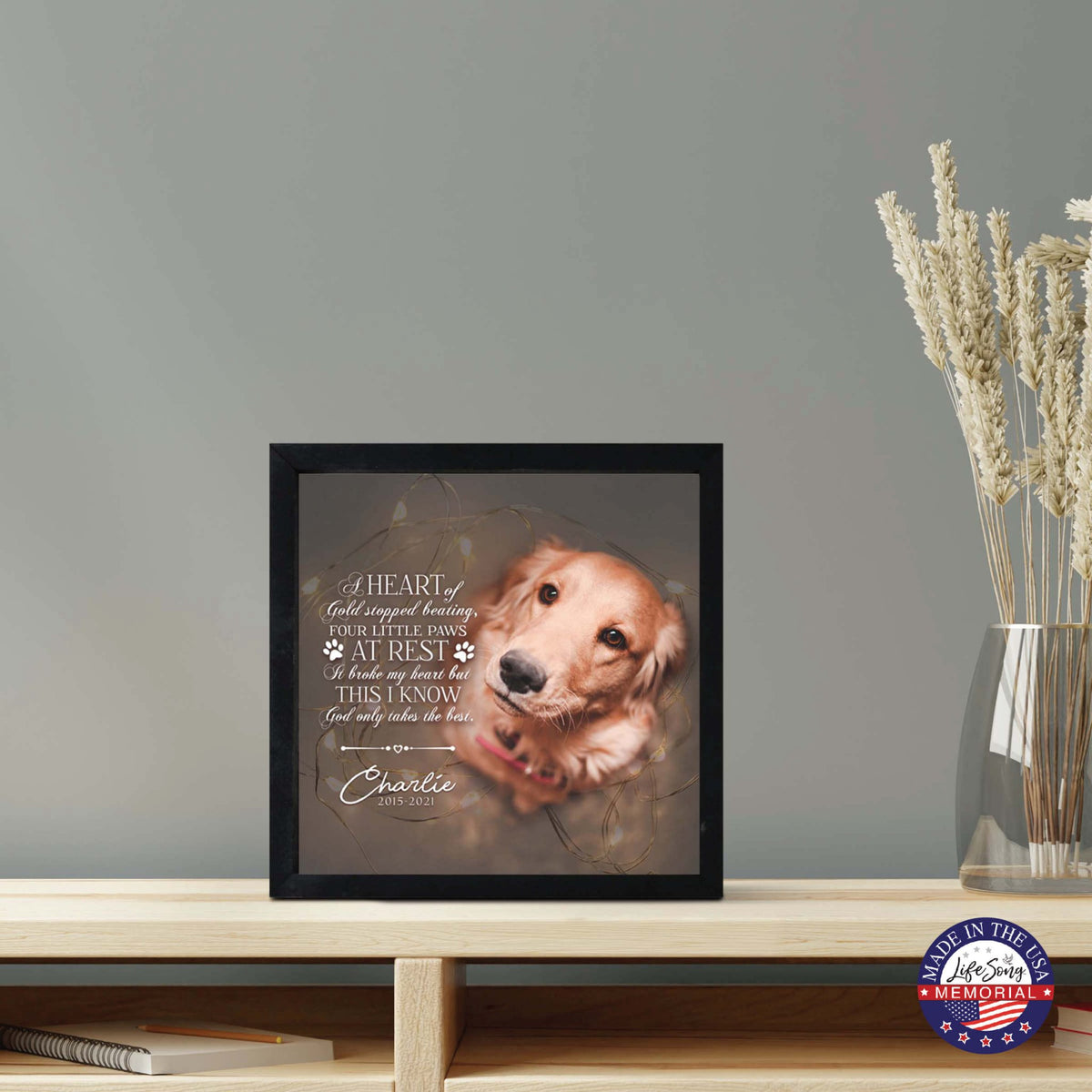 Custom Pet Memorial Framed Shadow Box Wall Décor for the Loss of Beloved Pet - A Heart Of Gold - LifeSong Milestones