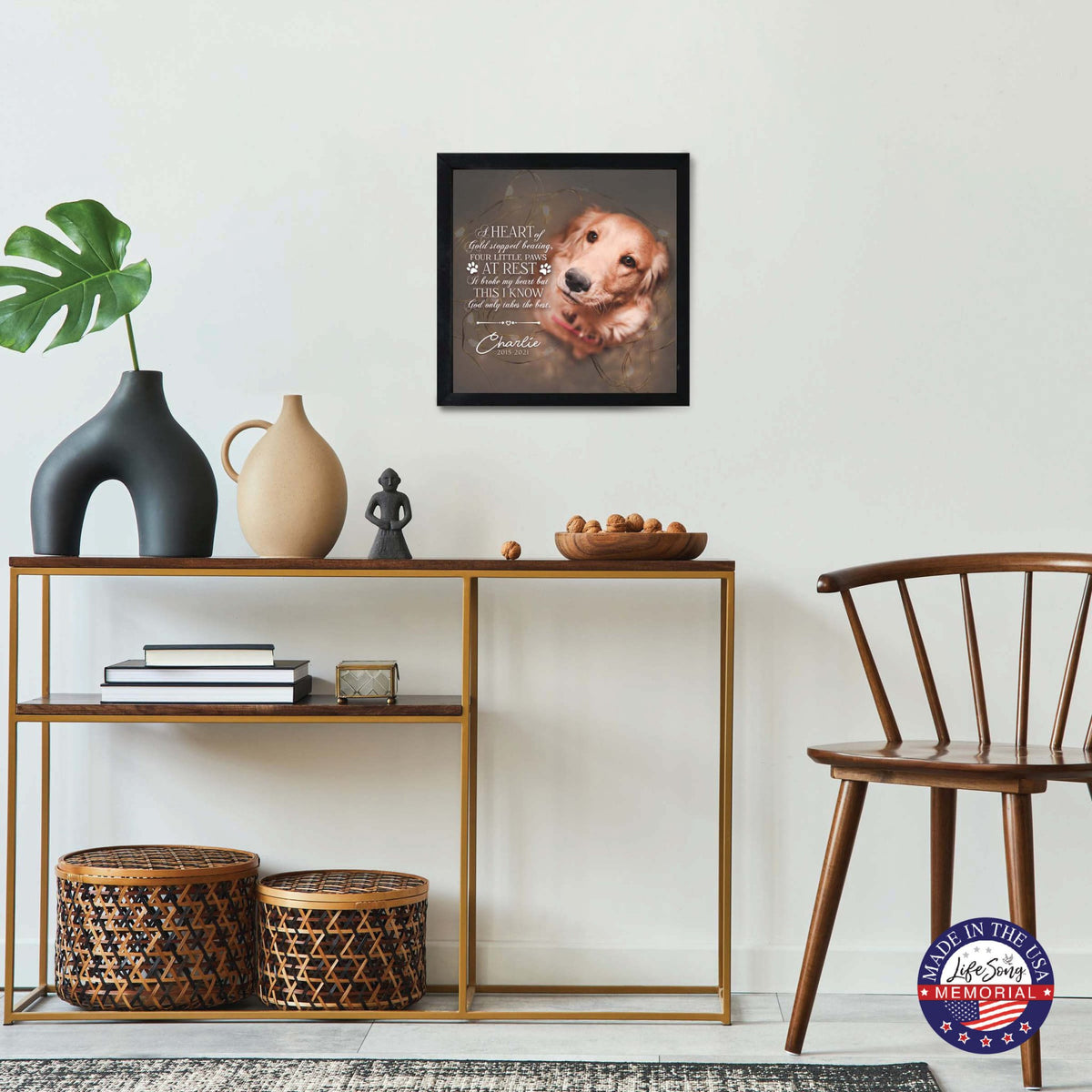 Custom Pet Memorial Framed Shadow Box Wall Décor for the Loss of Beloved Pet - A Heart Of Gold - LifeSong Milestones