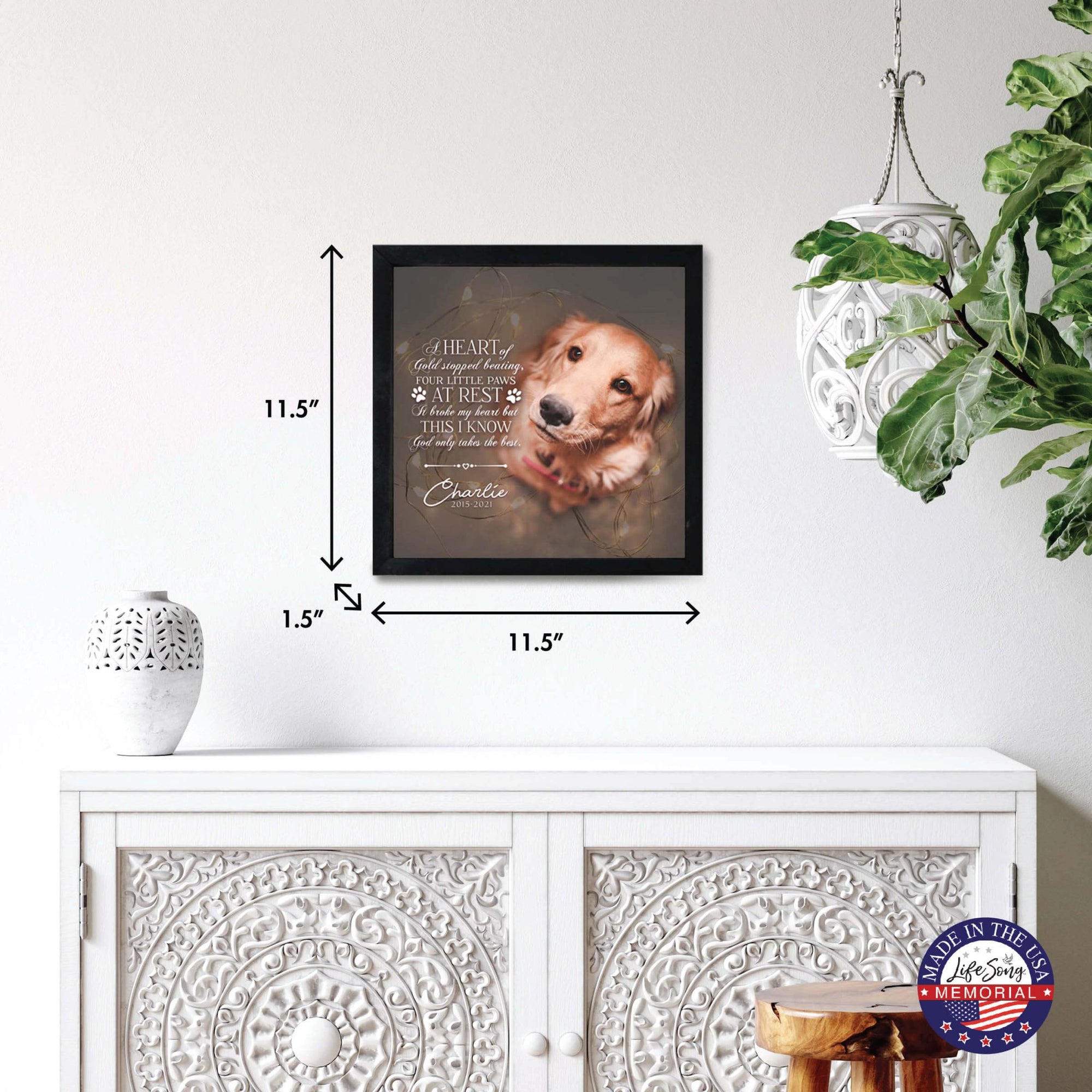 Custom Pet Memorial Framed Shadow Box Wall Décor for the Loss of Beloved Pet - A Heart Of Gold - LifeSong Milestones