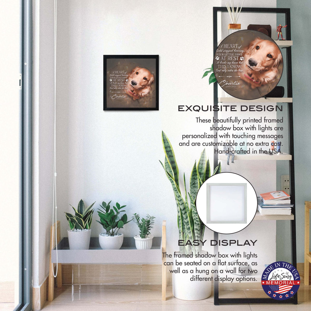 Custom Pet Memorial Framed Shadow Box Wall Décor for the Loss of Beloved Pet - A Heart Of Gold - LifeSong Milestones