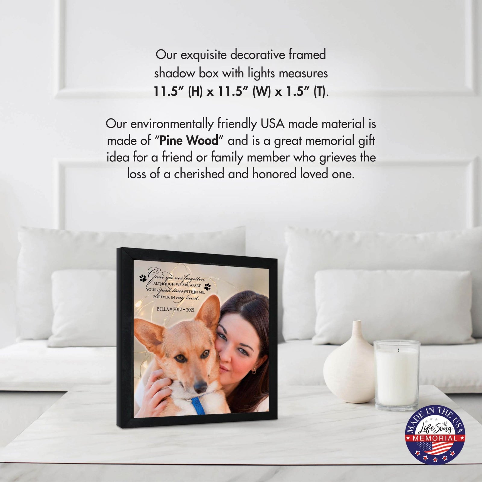 Custom Pet Memorial Framed Shadow Box Wall Décor for the Loss of Beloved Pet - Gone Yet Not Forgotten - LifeSong Milestones