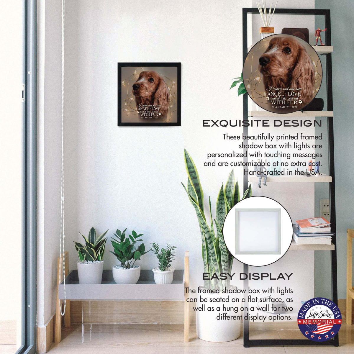 Custom Pet Memorial Framed Shadow Box Wall Décor for the Loss of Beloved Pet - Heaven Sent My Own - LifeSong Milestones