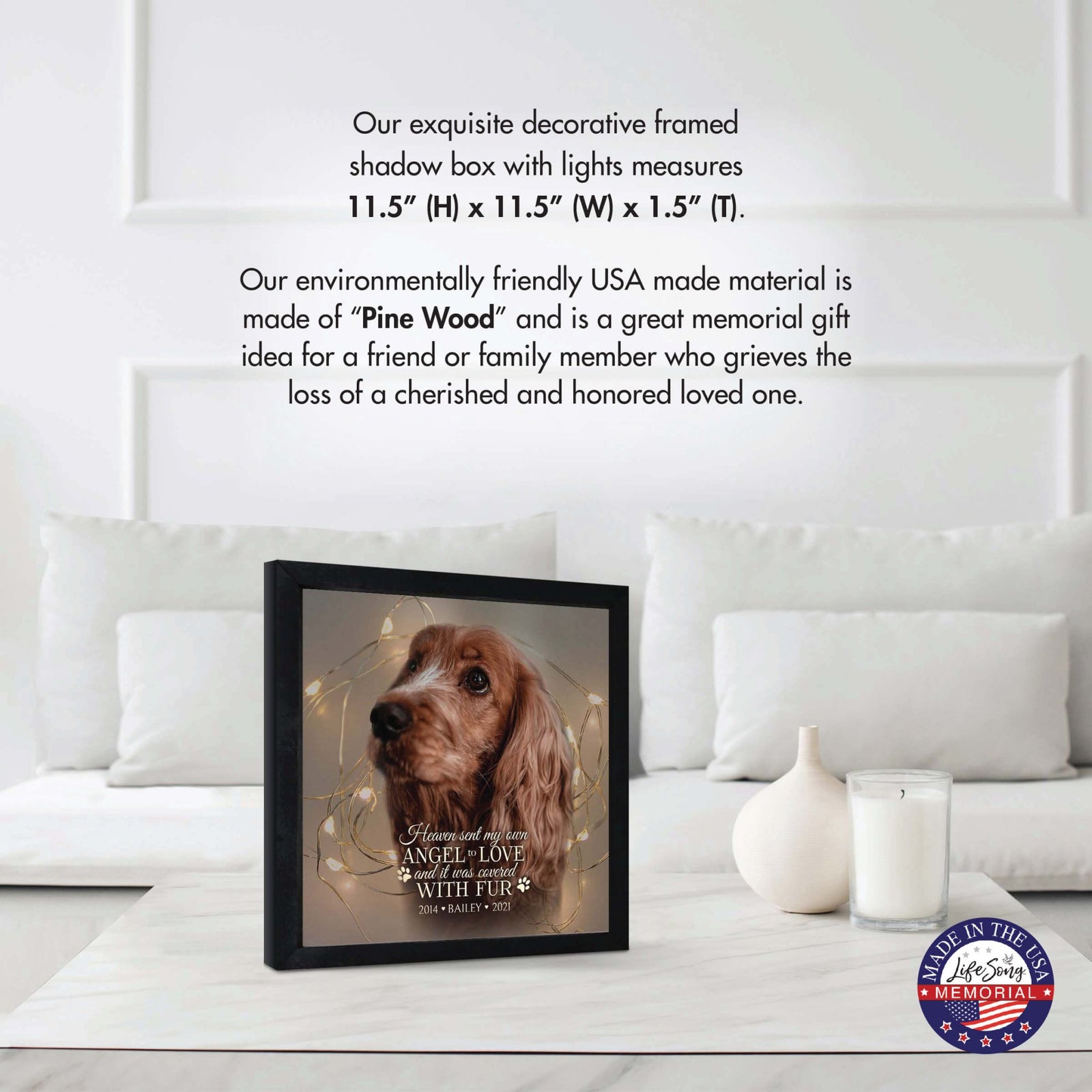 Custom Pet Memorial Framed Shadow Box Wall Décor for the Loss of Beloved Pet - Heaven Sent My Own - LifeSong Milestones