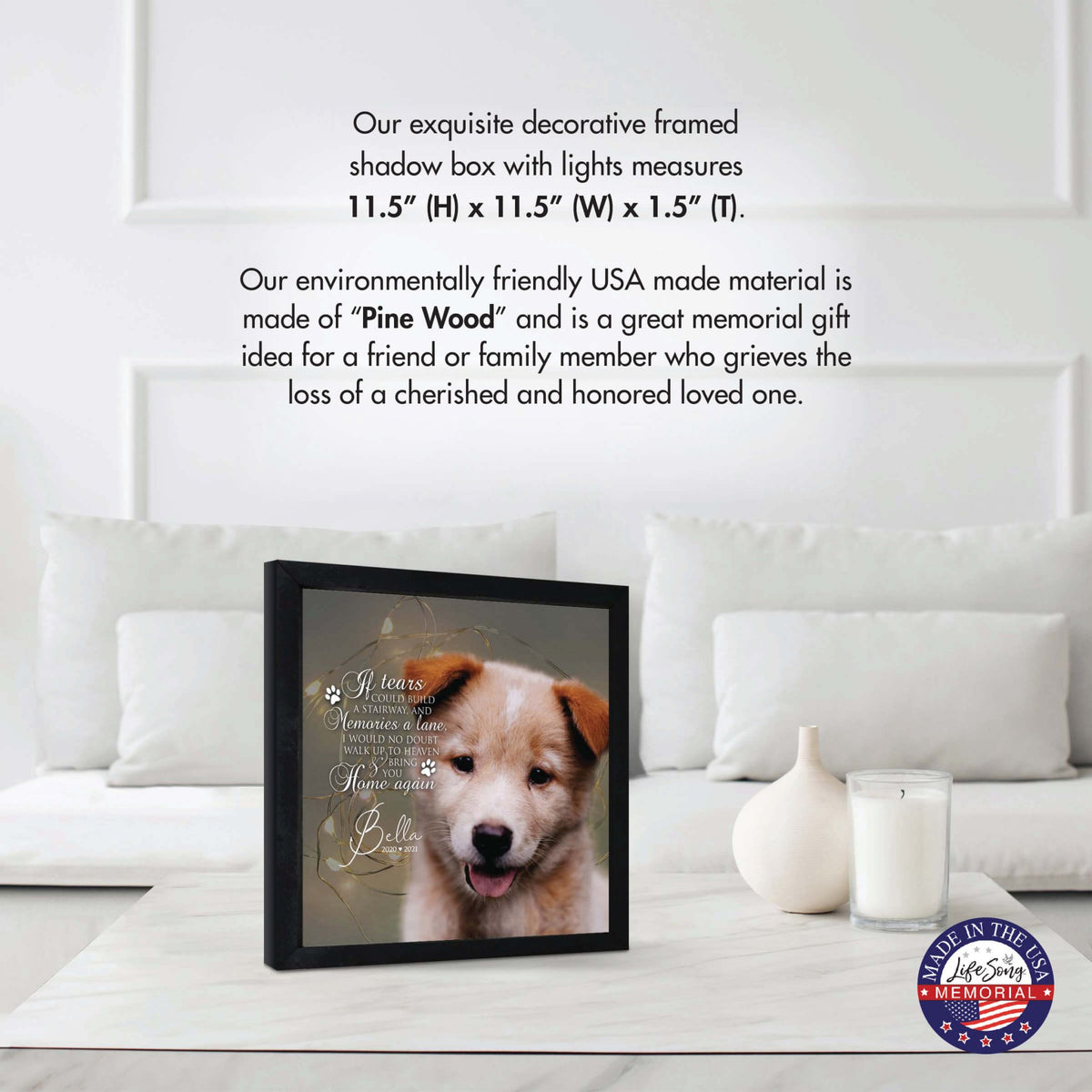 Custom Pet Memorial Framed Shadow Box Wall Décor for the Loss of Beloved Pet - If Tears Could Build - LifeSong Milestones