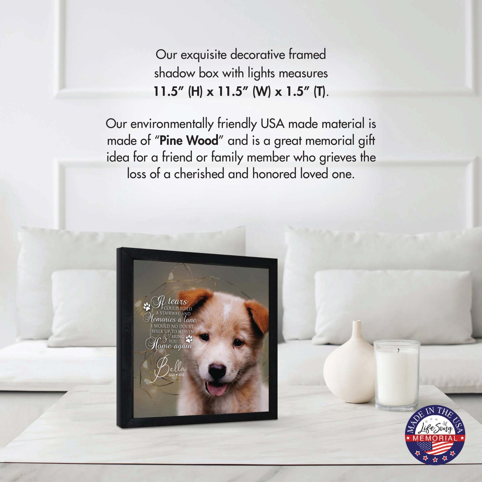 Custom Pet Memorial Framed Shadow Box Wall Décor for the Loss of Beloved Pet - If Tears Could Build - LifeSong Milestones