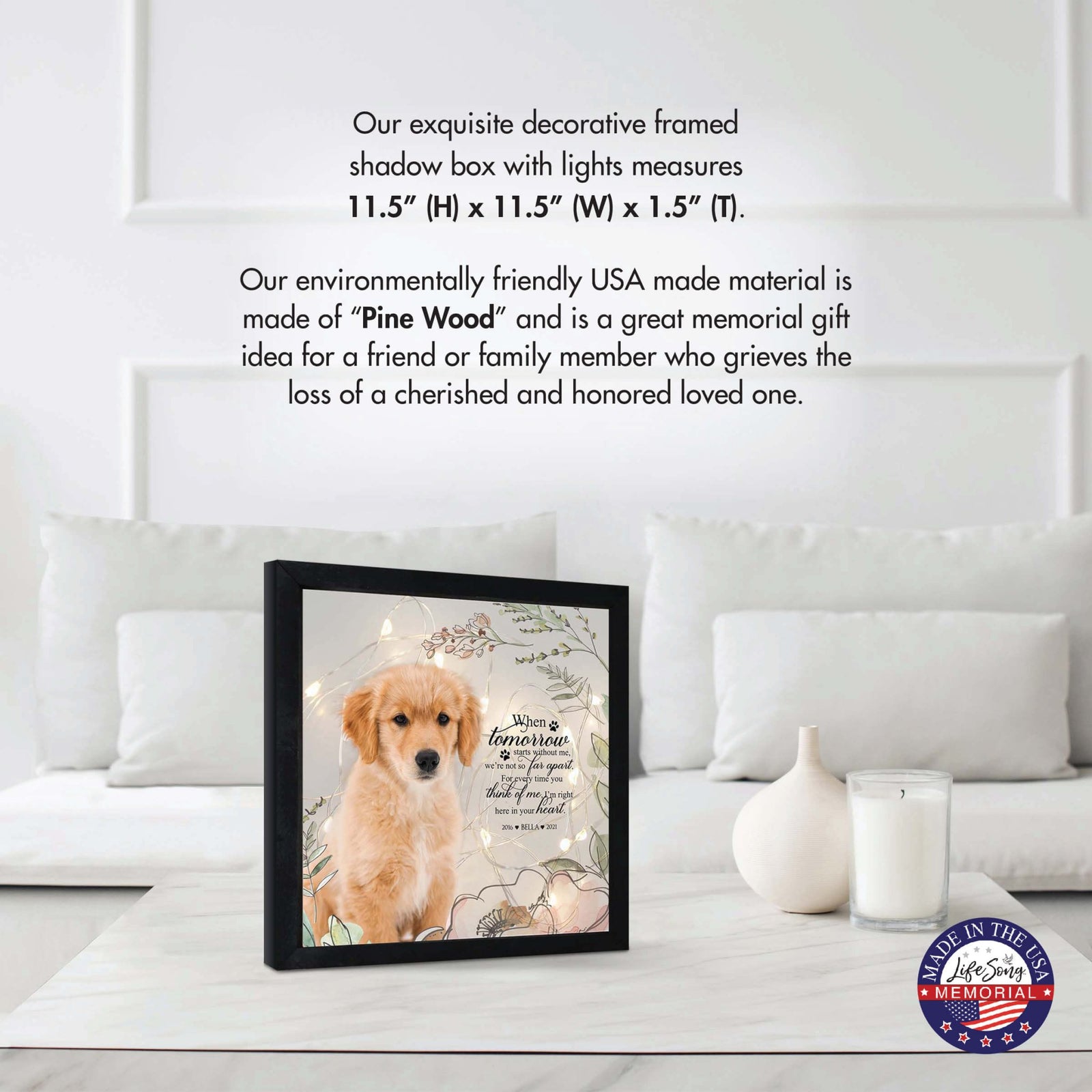 Custom Pet Memorial Framed Shadow Box Wall Décor for the Loss of Beloved Pet - When Tomorrow Starts - LifeSong Milestones
