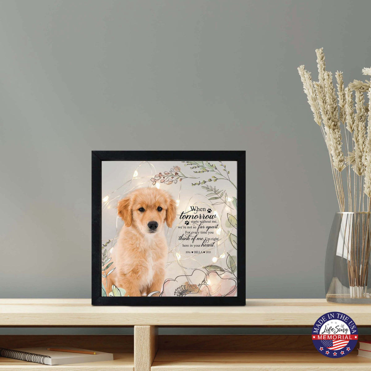 Custom Pet Memorial Framed Shadow Box Wall Décor for the Loss of Beloved Pet - When Tomorrow Starts - LifeSong Milestones
